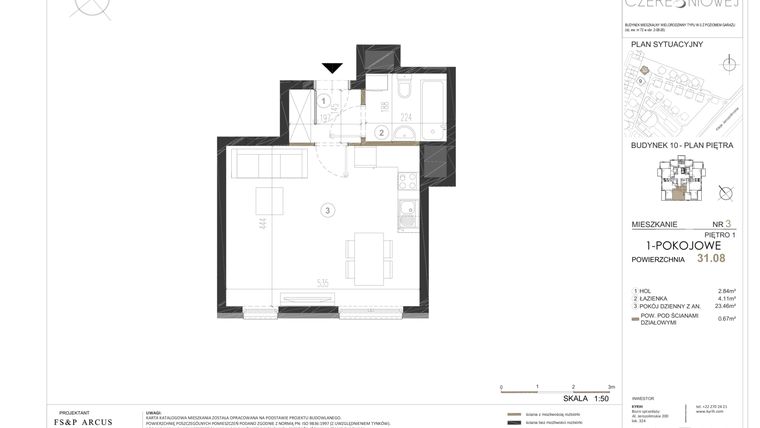 Rzut - Mieszkanie na sprzedaż 1 pokój o powierzchni 31,08 m² - numer STACCATO-03 w Aleje przy Czereśniowej