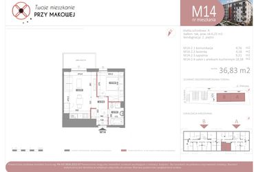 Rzut - Mieszkanie na sprzedaż 2 pokoje o powierzchni 36,83 m² - numer 14 w Przy Makowej