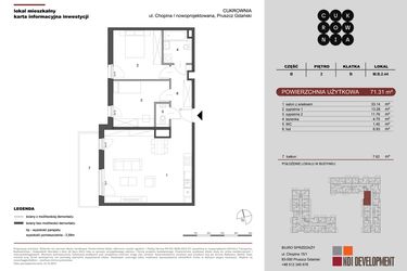 Rzut - Mieszkanie na sprzedaż 3 pokoje o powierzchni 71,31 m² - numer M.B.2.044 w CUKROWNIA