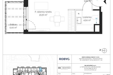 Rzut - Mieszkanie na sprzedaż 1 pokój o powierzchni 25,79 m² - numer I.6M22 w Nadmotławie Apartments etap I