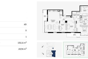 Rzut - Mieszkanie na sprzedaż 5 pokoi o powierzchni 132,11 m² - numer 6D0105 w Jaśminowy Mokotów etap VI