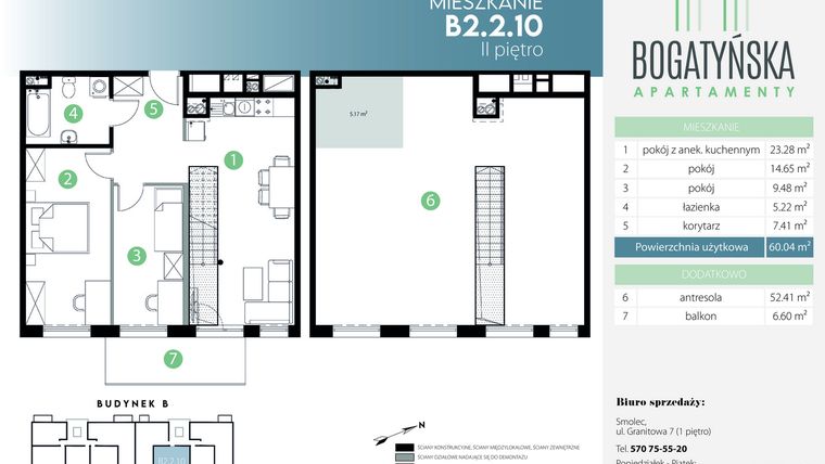 Rzut - Mieszkanie na sprzedaż 4 pokoje o powierzchni 117,62 m² - numer B2.2.10 w Bogatyńska Apartamenty etap 2