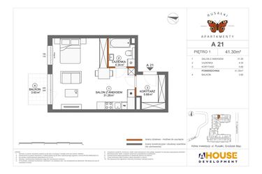 Rzut - Mieszkanie na sprzedaż 1 pokój o powierzchni 41,3 m² - numer A21 w Apartamenty Rusałki