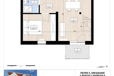 Rzut - Mieszkanie na sprzedaż 2 pokoje o powierzchni 50,96 m² - numer B4/3/36 w MONTANO