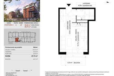 Rzut - Mieszkanie na sprzedaż 1 pokój o powierzchni 29,75 m² - numer 27 w M|City