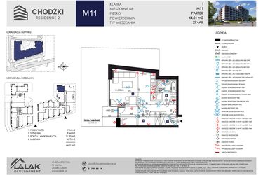 Rzut - Mieszkanie na sprzedaż 2 pokoje o powierzchni 44,01 m² - numer M11 w Chodźki Residence 2