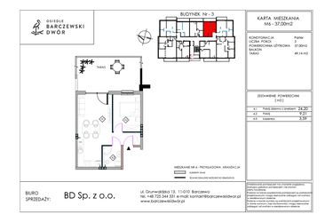 Rzut - Mieszkanie na sprzedaż 2 pokoje o powierzchni 37 m² - numer M6 w Osiedle Barczewski Dwór etap III