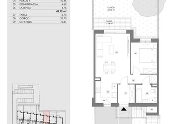 Rzut - Mieszkanie na sprzedaż 2 pokoje o powierzchni 49,68 m² - numer 16B.1 w Przystań Sobieszewo