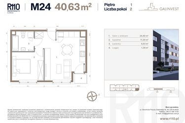 Rzut - Mieszkanie na sprzedaż 2 pokoje o powierzchni 40,63 m² - numer 24 w Radzikowskiego 110