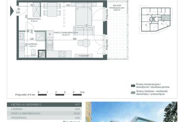 Rzut - Mieszkanie na sprzedaż 1 pokój o powierzchni 33,14 m² - numer 24 w Unikat Apartamenty C