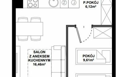 Rzut - Mieszkanie na sprzedaż 2 pokoje o powierzchni 38,22 m² - numer A.105 w Apartamenty Bałtyk
