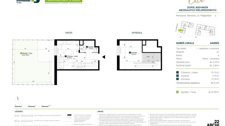 Rzut - Mieszkanie na sprzedaż 1 pokój o powierzchni 38,21 m² - numer AA0002 w Viva Cité 2