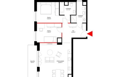 Rzut - Mieszkanie na sprzedaż 3 pokoje o powierzchni 76,92 m² - numer F.1.7 w INSPIRE ETAP V – bud. F, G