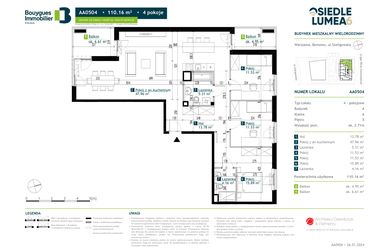 Rzut - Mieszkanie na sprzedaż 4 pokoje o powierzchni 109,97 m² - numer AA0504 w Osiedle Lumea 6