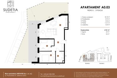 Rzut - Mieszkanie na sprzedaż 3 pokoje o powierzchni 67,81 m² - numer A 0.03 w Apartamenty Sudetia