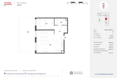 Rzut - Mieszkanie na sprzedaż 2 pokoje o powierzchni 61,29 m² - numer A3.0.2 w Mieszkaj w Mieście - Załęska od Nowa