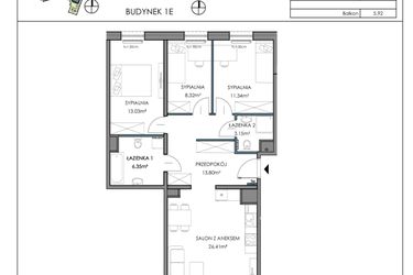 Rzut - Mieszkanie na sprzedaż 4 pokoje o powierzchni 82,04 m² - numer 1E.12A w Osiedle Horizon
