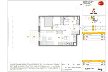 Rzut - Mieszkanie na sprzedaż 2 pokoje o powierzchni 39,22 m² - numer B.5 w Osiedle Rapsodia etap 2