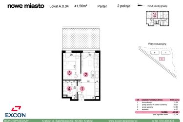 Rzut - Mieszkanie na sprzedaż 2 pokoje o powierzchni 41,56 m² - numer A-0-04 w Nowe Miasto