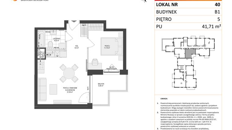 Rzut - Mieszkanie na sprzedaż 2 pokoje o powierzchni 41,71 m² - numer 40 w Locus 2