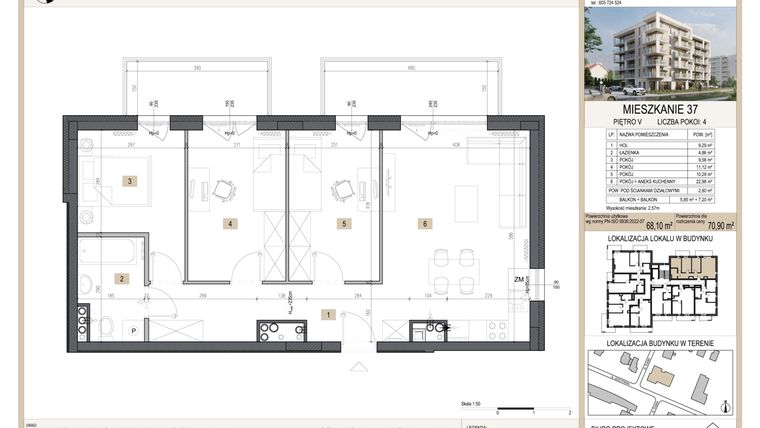 Rzut - Mieszkanie na sprzedaż 4 pokoje o powierzchni 70,9 m² - numer M37 w Nova Leszczyńska