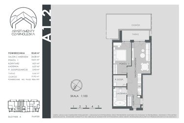 Rzut - Mieszkanie na sprzedaż 2 pokoje o powierzchni 52,6 m² - numer A1.2 w Apartamenty Czarnoleska