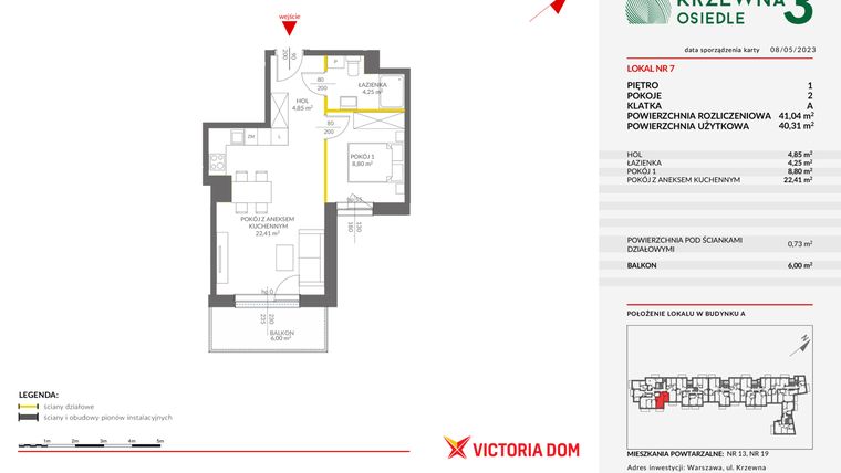 Rzut - Mieszkanie na sprzedaż 2 pokoje o powierzchni 41,04 m² - numer 3.7 w Osiedle Krzewna