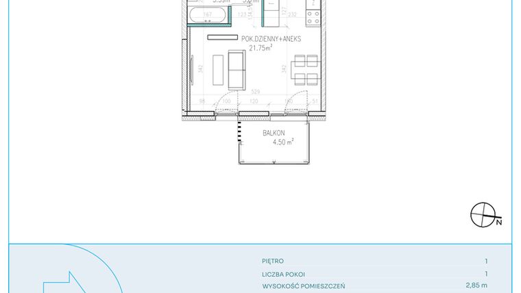 Rzut - Mieszkanie na sprzedaż 1 pokój o powierzchni 28,95 m² - numer D9 w Dwa Jeziora CD