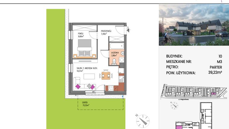 Rzut - Mieszkanie na sprzedaż 2 pokoje o powierzchni 39,22 m² - numer Bud.10-3 w Willa Magnolia
