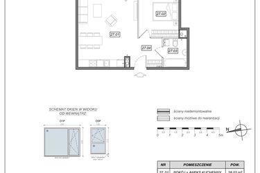 Rzut - Mieszkanie na sprzedaż 2 pokoje o powierzchni 49,21 m² - numer 6.A.27 w Urzeka bud. 6 i 7