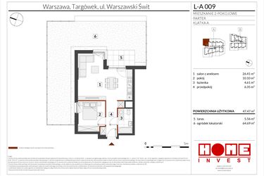 Rzut - Mieszkanie na sprzedaż 2 pokoje o powierzchni 47,47 m² - numer WS-L-A009 w Warszawski Świt etap XII