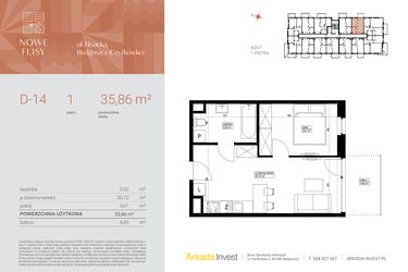 Rzut - Mieszkanie na sprzedaż 2 pokoje o powierzchni 35,86 m² - numer M14_NF.d w Nowe Flisy II