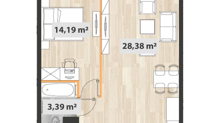 Rzut - Mieszkanie na sprzedaż 2 pokoje o powierzchni 55,62 m² - numer B.07.02 w Na Okrzei