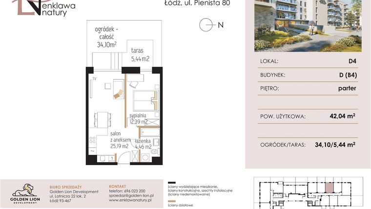 Rzut - Mieszkanie na sprzedaż 2 pokoje o powierzchni 42,04 m² - numer D4 w Enklawa Natury