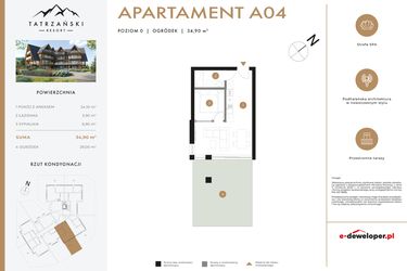 Rzut - Mieszkanie na sprzedaż 2 pokoje o powierzchni 35,04 m² - numer A04 w Tatrzański Resort