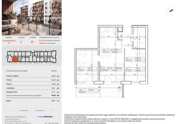 Rzut - Mieszkanie na sprzedaż 2 pokoje o powierzchni 49,45 m² - numer B21 w Symfonia - Chodkiewicza 9