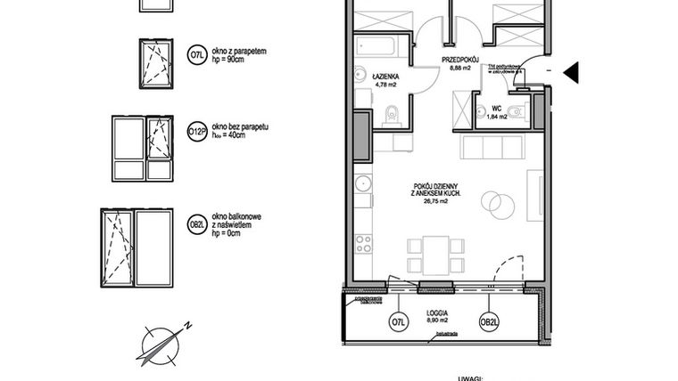 Rzut - Mieszkanie na sprzedaż 3 pokoje o powierzchni 64,04 m² - numer D.1.5.6 w Rumia Centralna
