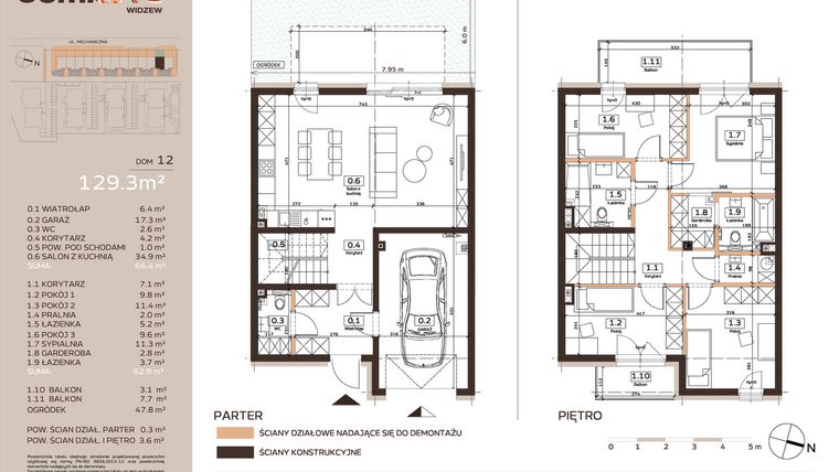 Rzut - Dom na sprzedaż 5 pokoi o powierzchni 129,3 m² - numer 12 w Domkove Widzew etap 2