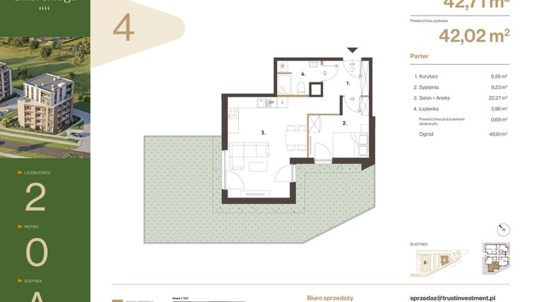 Rzut - Mieszkanie na sprzedaż 2 pokoje o powierzchni 42,71 m² - numer A4 w Rezydencja Sikorskiego
