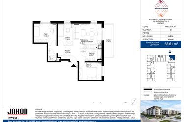 Rzut - Mieszkanie na sprzedaż 4 pokoje o powierzchni 65,51 m² - numer D.B38 w Wieruszowska D