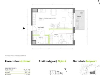 Rzut - Mieszkanie na sprzedaż 2 pokoje o powierzchni 47,07 m² - numer 1.05.M59 w Morska Vita