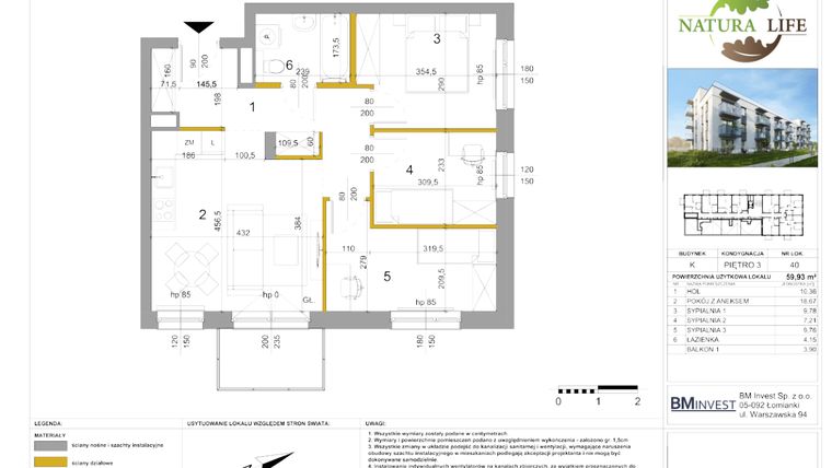 Rzut - Mieszkanie na sprzedaż 4 pokoje o powierzchni 60,35 m² - numer K40 w Osiedle Natura Life budynki JK
