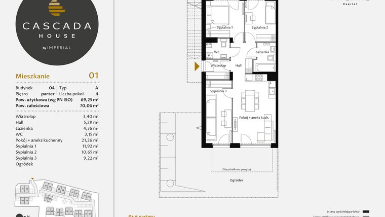 Rzut - Mieszkanie na sprzedaż 4 pokoje o powierzchni 69,49 m² - numer 4.1 w CASCADA House