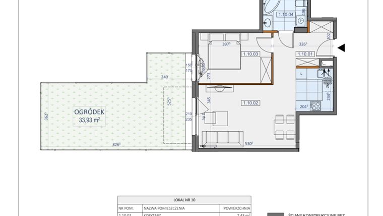 Rzut - Mieszkanie na sprzedaż 2 pokoje o powierzchni 46,36 m² - numer 10 w Osiedle Zycha