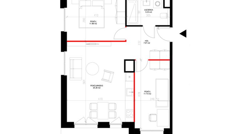 Rzut - Mieszkanie na sprzedaż 3 pokoje o powierzchni 61,19 m² - numer E.3.2 w INSPIRE ETAP IV – bud. E