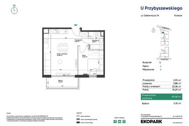 Rzut - Mieszkanie na sprzedaż 2 pokoje o powierzchni 40,48 m² - numer 1A_M6 w U Przybyszewskiego etap 4