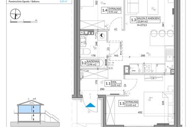 Rzut - Mieszkanie na sprzedaż 3 pokoje o powierzchni 56,79 m² - numer 30B w Osiedle Natura