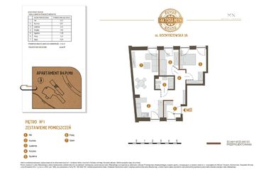 Rzut - Mieszkanie na sprzedaż 3 pokoje o powierzchni 60,69 m² - numer B4.P1.M11 w Faktoria Młyn