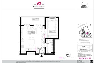 Rzut - Mieszkanie na sprzedaż 2 pokoje o powierzchni 47,4 m² - numer 46 w Ornament