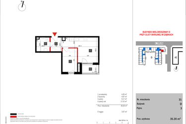 Rzut - Mieszkanie na sprzedaż 2 pokoje o powierzchni 35,2 m² - numer D.31 w Skrajna 9 bud. D